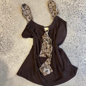 Michael Michael Kors Women’s M Top Brown Snake Print Tie Strap Top NWT